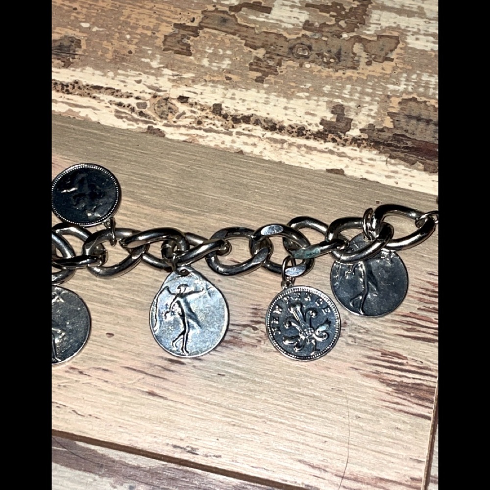 Silver toggle coin bracelet